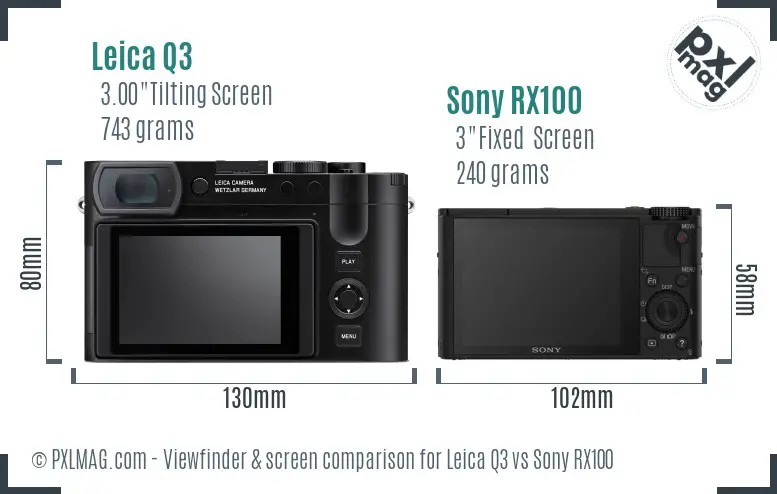 Leica Q3 vs Sony RX100 Screen and Viewfinder comparison