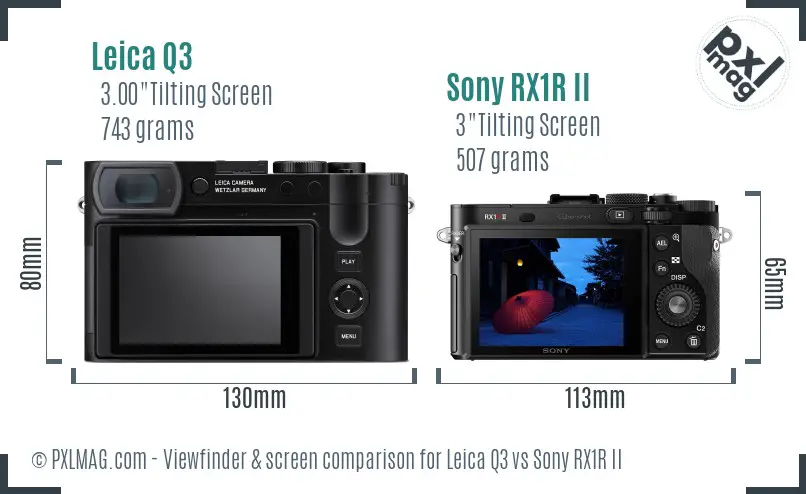 Leica Q3 vs Sony RX1R II Screen and Viewfinder comparison