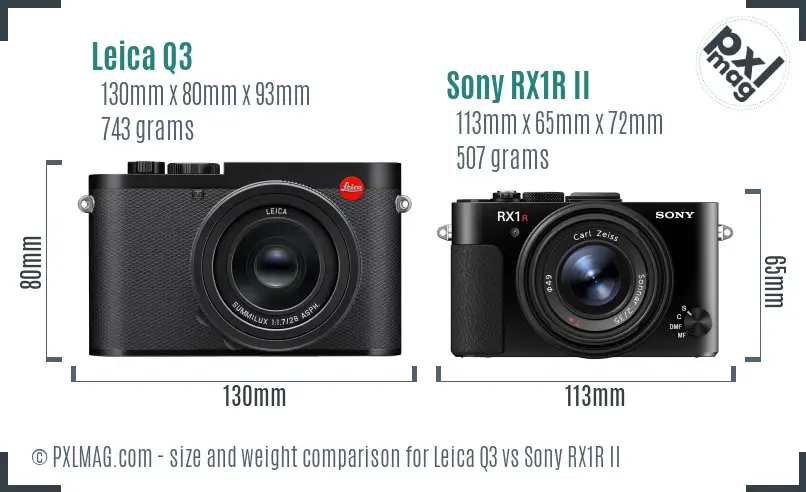 Leica Q3 vs Sony RX1R II size comparison