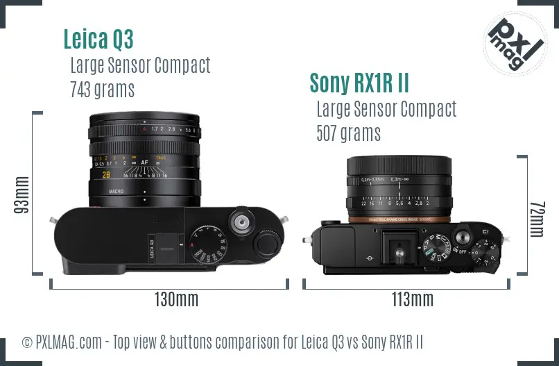 Leica Q3 vs Sony RX1R II top view buttons comparison