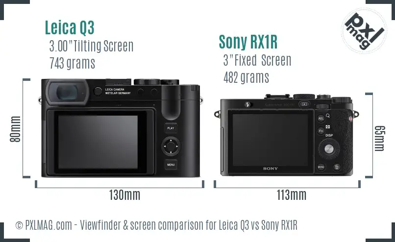 Leica Q3 vs Sony RX1R Screen and Viewfinder comparison