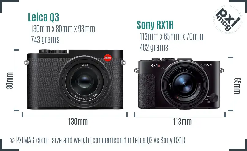 Leica Q3 vs Sony RX1R size comparison