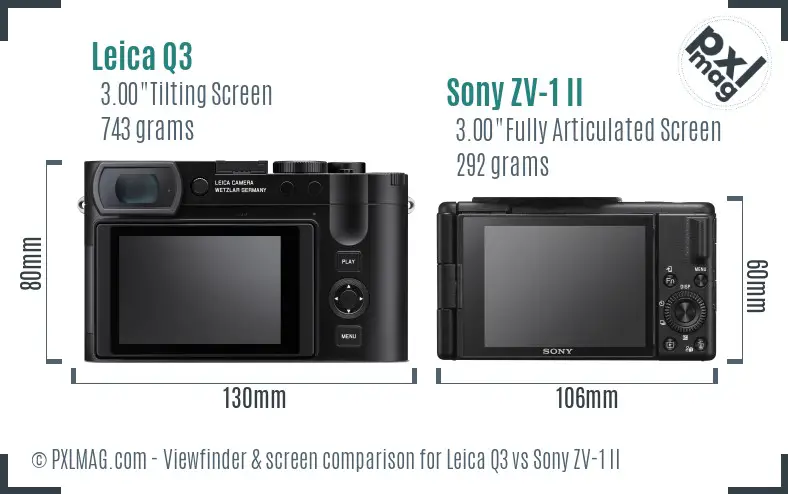Leica Q3 vs Sony ZV-1 II Screen and Viewfinder comparison