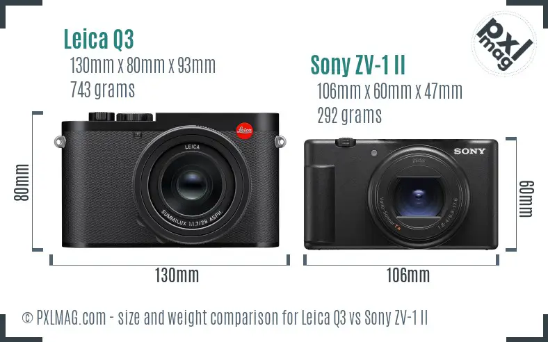 Leica Q3 vs Sony ZV-1 II size comparison