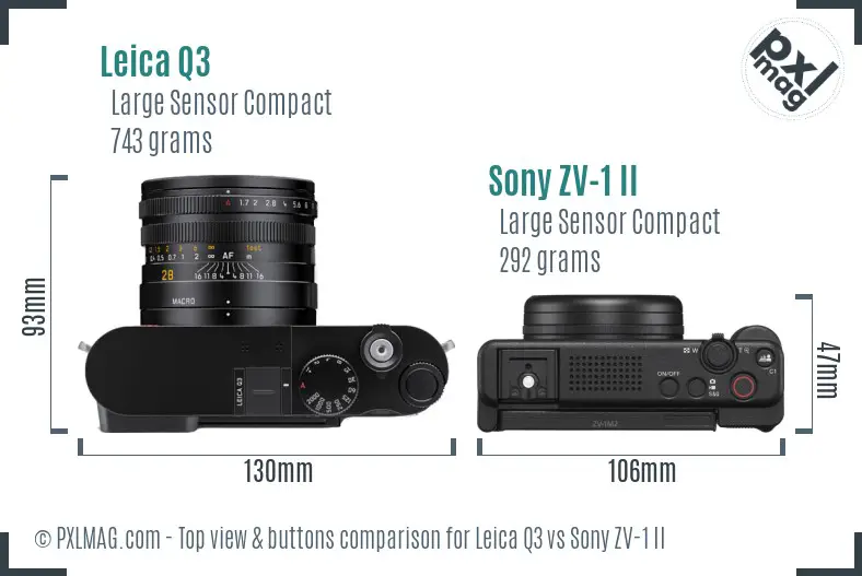 Leica Q3 vs Sony ZV-1 II top view buttons comparison
