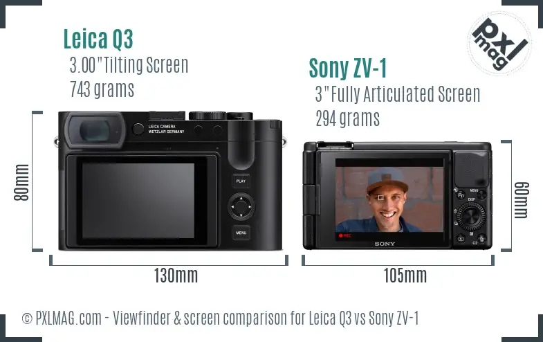 Leica Q3 vs Sony ZV-1 Screen and Viewfinder comparison