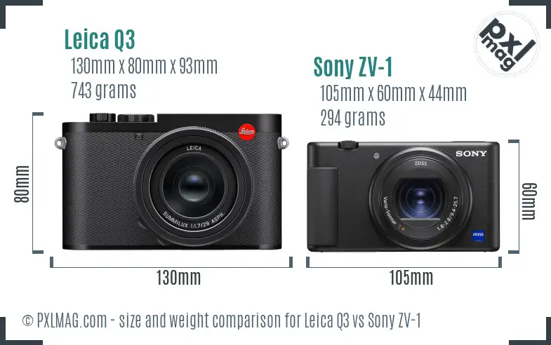 Leica Q3 vs Sony ZV-1 size comparison