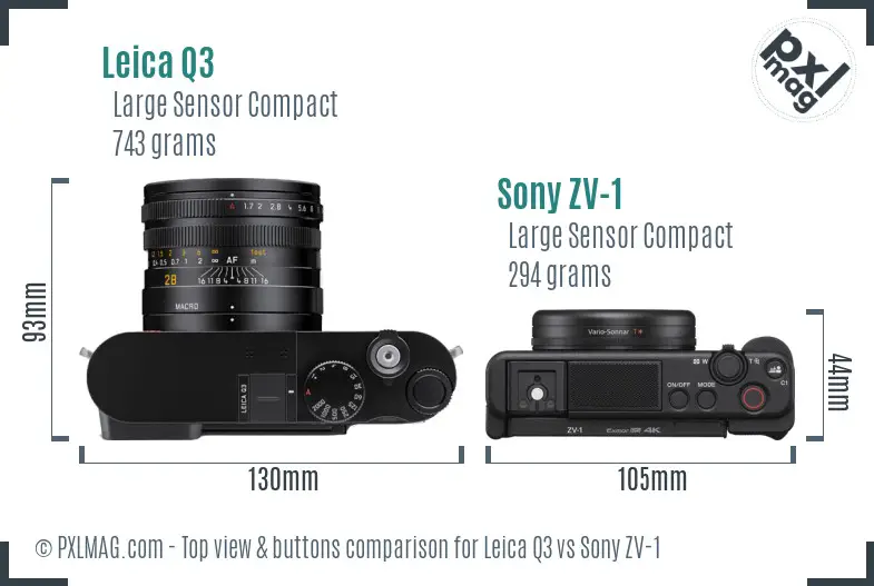 Leica Q3 vs Sony ZV-1 top view buttons comparison