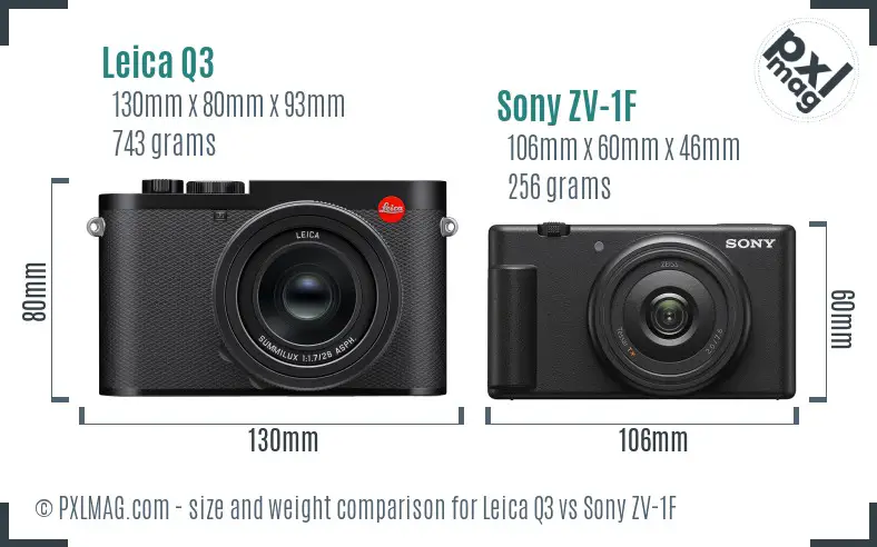 Leica Q3 vs Sony ZV-1F size comparison