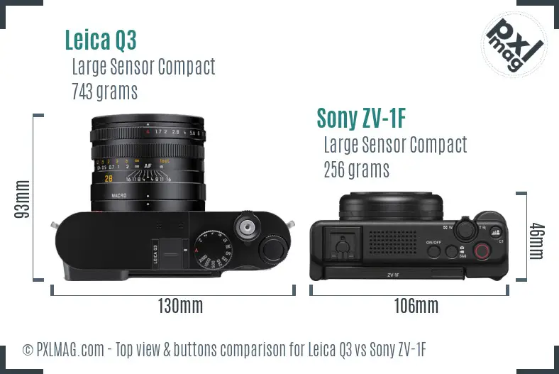 Leica Q3 vs Sony ZV-1F top view buttons comparison