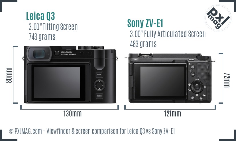 Leica Q3 vs Sony ZV-E1 Screen and Viewfinder comparison