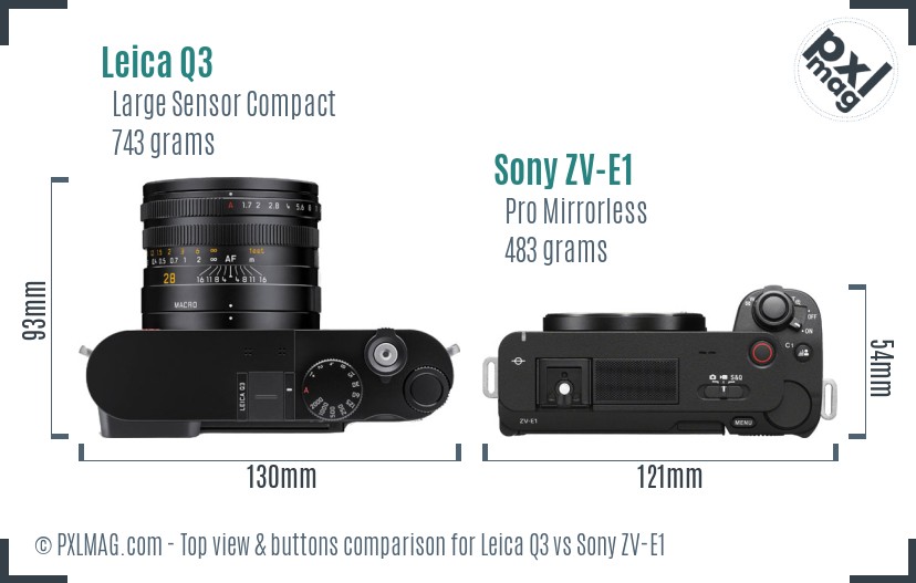 Leica Q3 vs Sony ZV-E1 top view buttons comparison