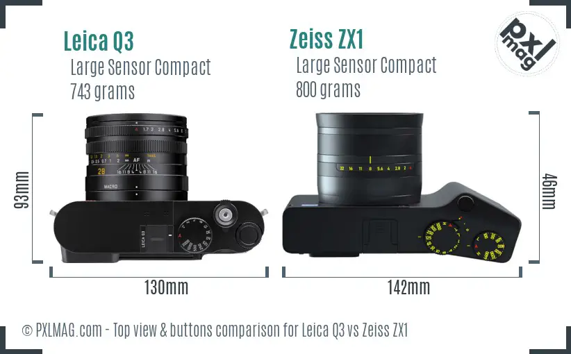 Leica Q3 vs Zeiss ZX1 top view buttons comparison