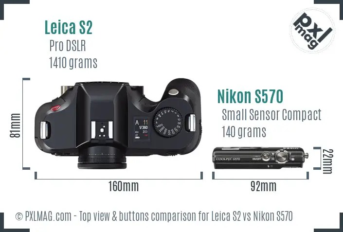 Leica S2 vs Nikon S570 top view buttons comparison
