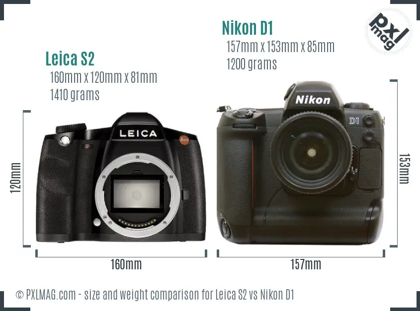 Leica S2 vs Nikon D1 size comparison
