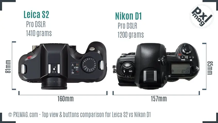 Leica S2 vs Nikon D1 top view buttons comparison