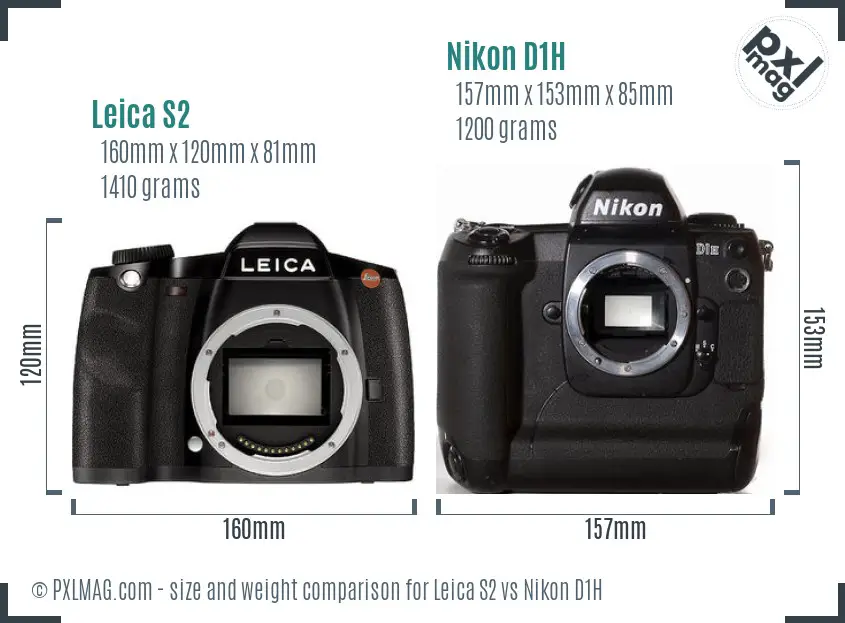 Leica S2 vs Nikon D1H size comparison