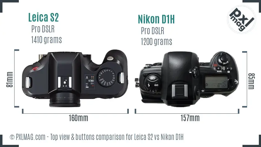 Leica S2 vs Nikon D1H top view buttons comparison