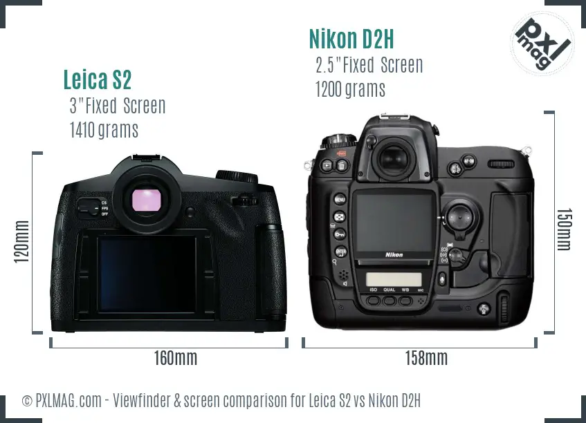 Leica S2 vs Nikon D2H Screen and Viewfinder comparison