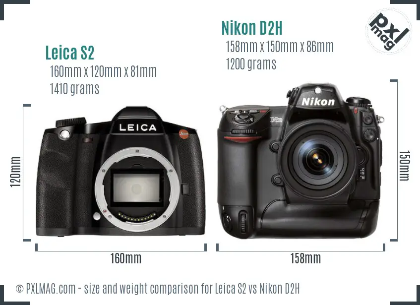 Leica S2 vs Nikon D2H size comparison