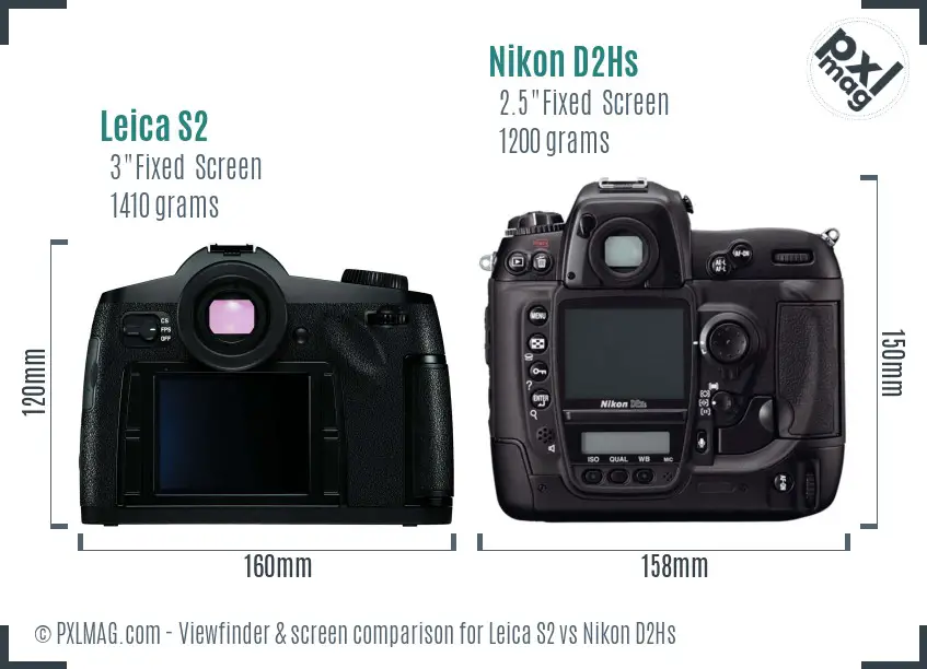 Leica S2 vs Nikon D2Hs Screen and Viewfinder comparison