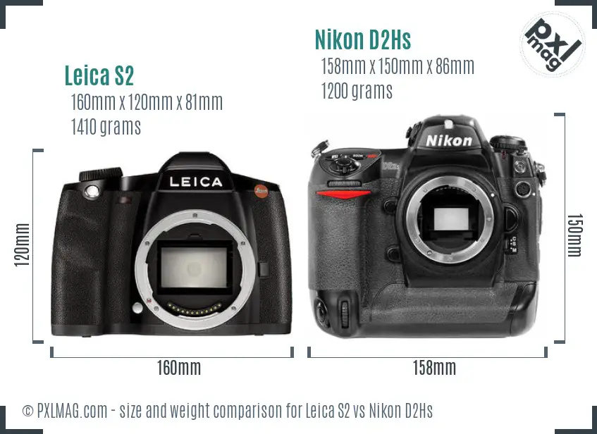 Leica S2 vs Nikon D2Hs size comparison