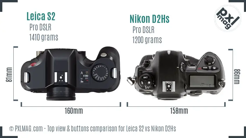 Leica S2 vs Nikon D2Hs top view buttons comparison