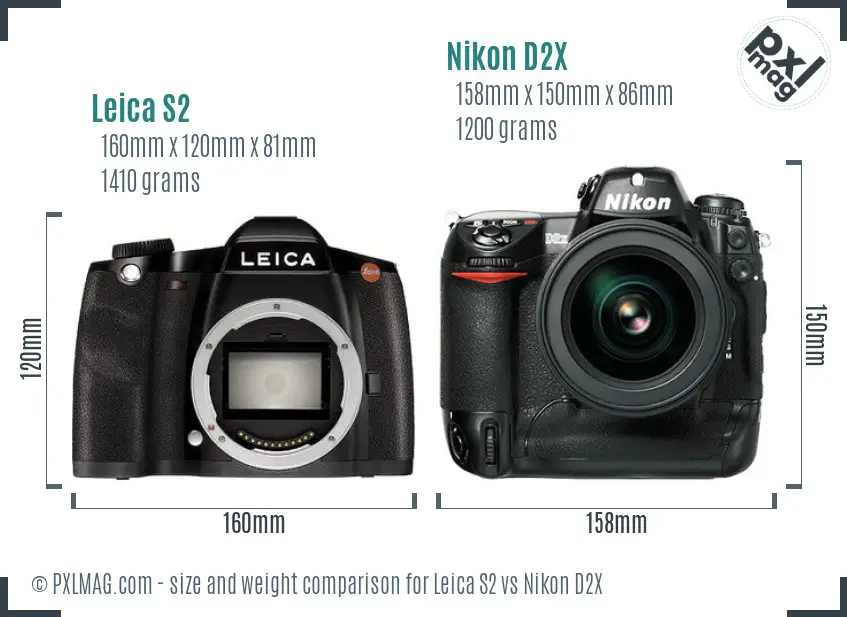 Leica S2 vs Nikon D2X size comparison