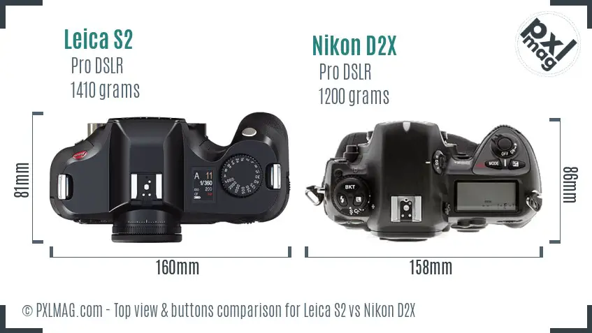 Leica S2 vs Nikon D2X top view buttons comparison