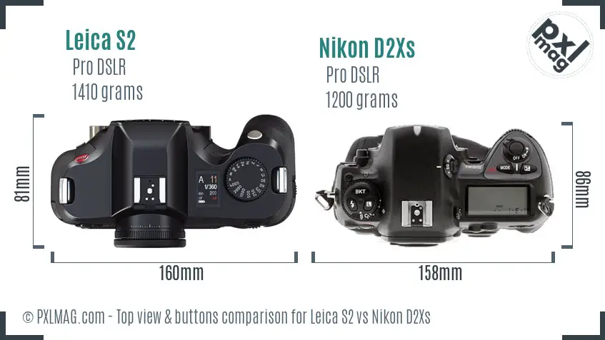 Leica S2 vs Nikon D2Xs top view buttons comparison
