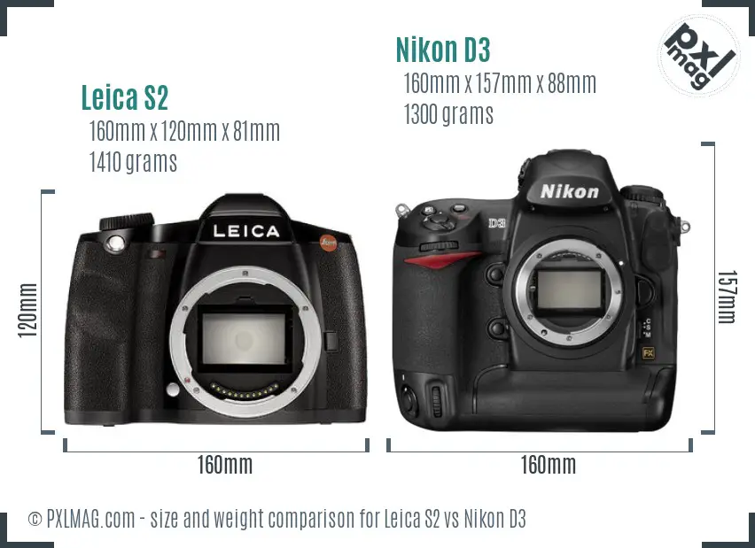 Leica S2 vs Nikon D3 size comparison