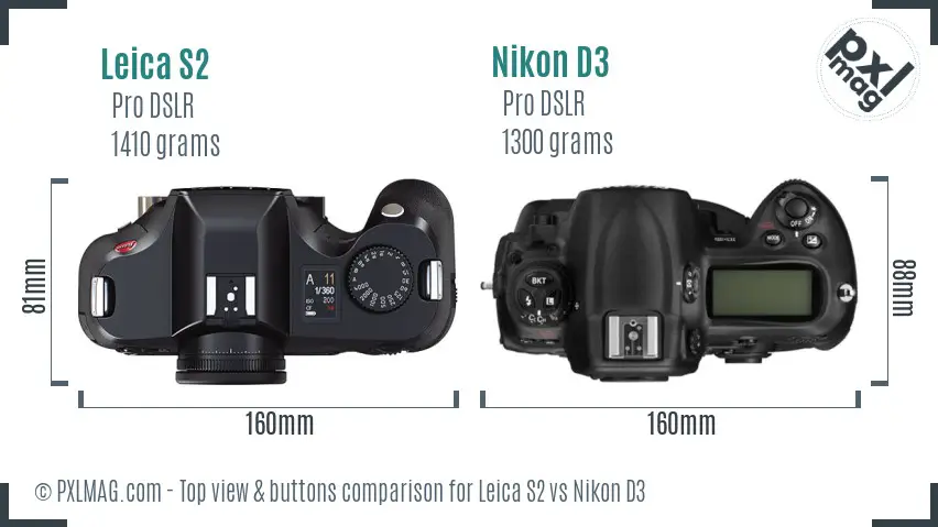 Leica S2 vs Nikon D3 top view buttons comparison
