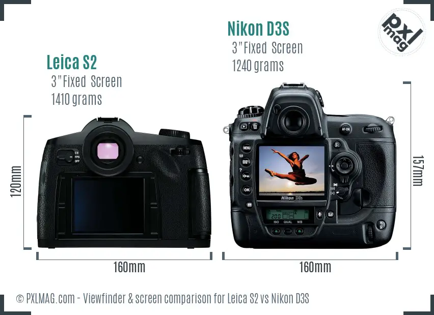 Leica S2 vs Nikon D3S Screen and Viewfinder comparison
