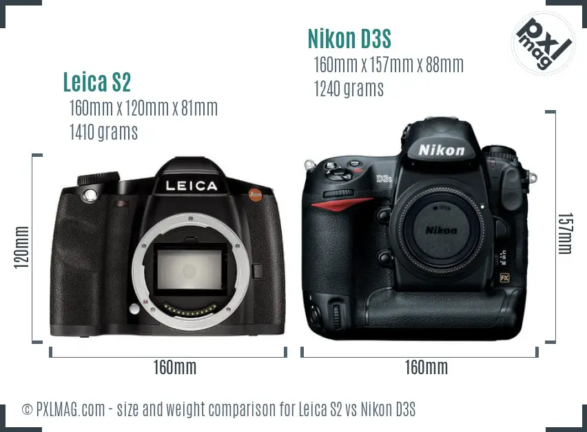 Leica S2 vs Nikon D3S size comparison