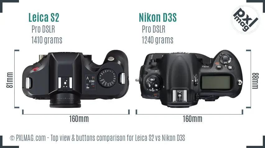 Leica S2 vs Nikon D3S top view buttons comparison