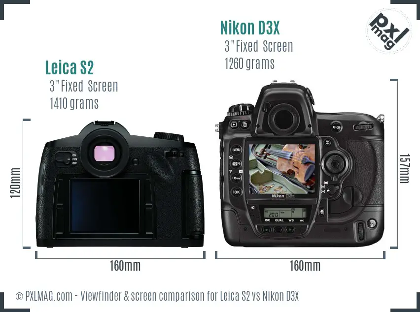 Leica S2 vs Nikon D3X Screen and Viewfinder comparison