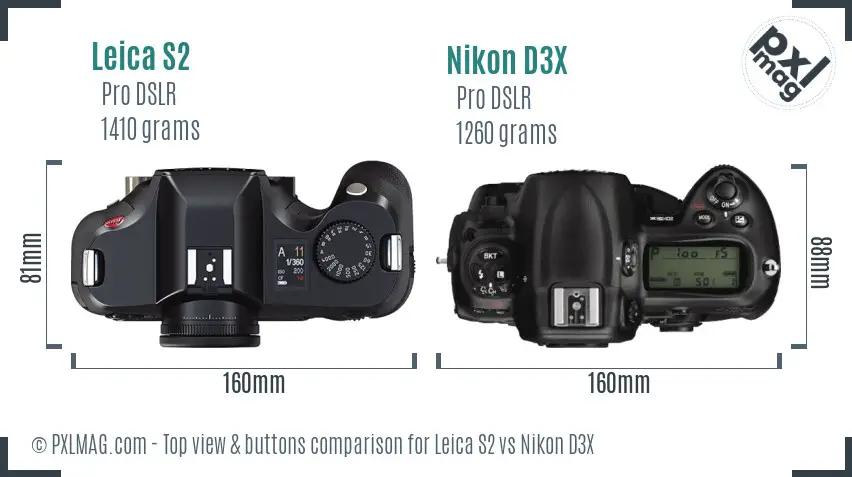 Leica S2 vs Nikon D3X top view buttons comparison