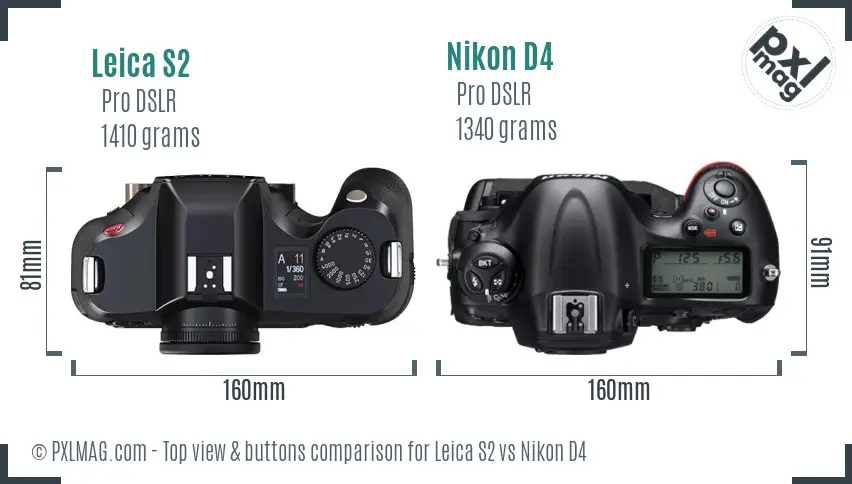Leica S2 vs Nikon D4 top view buttons comparison