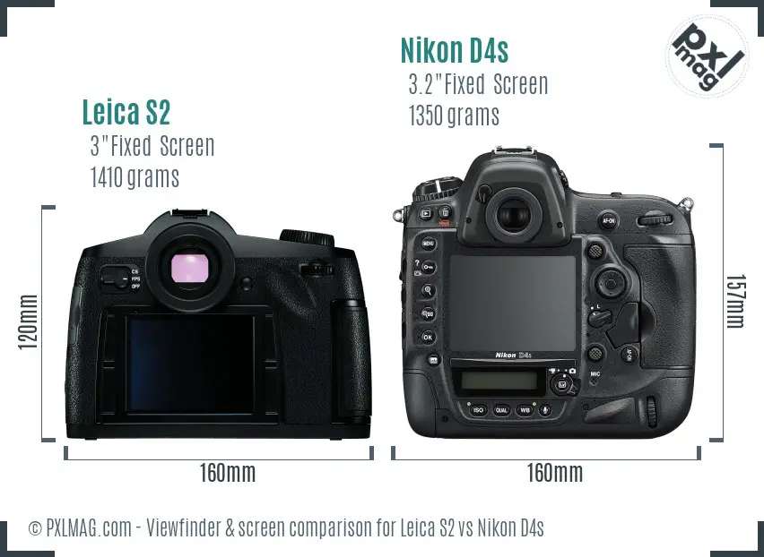 Leica S2 vs Nikon D4s Screen and Viewfinder comparison