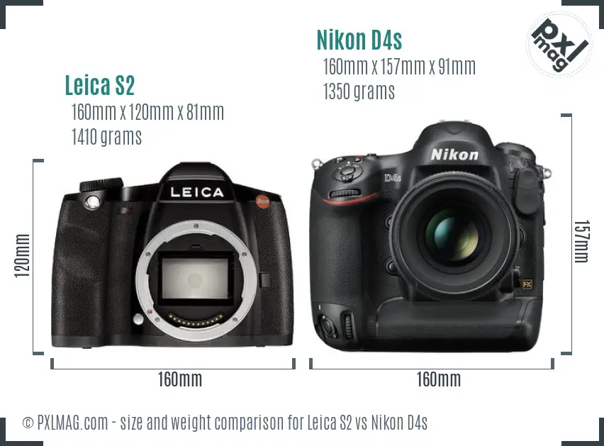 Leica S2 vs Nikon D4s size comparison