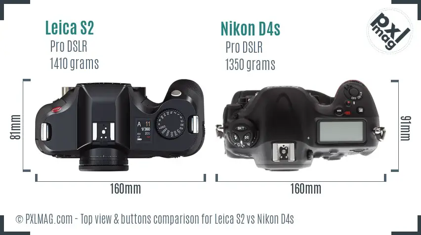 Leica S2 vs Nikon D4s top view buttons comparison