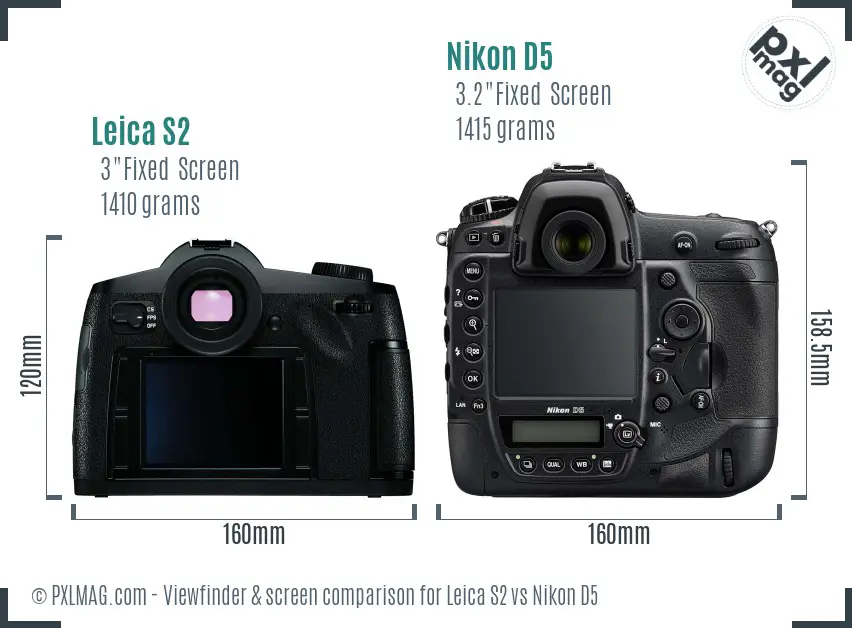 Leica S2 vs Nikon D5 Screen and Viewfinder comparison