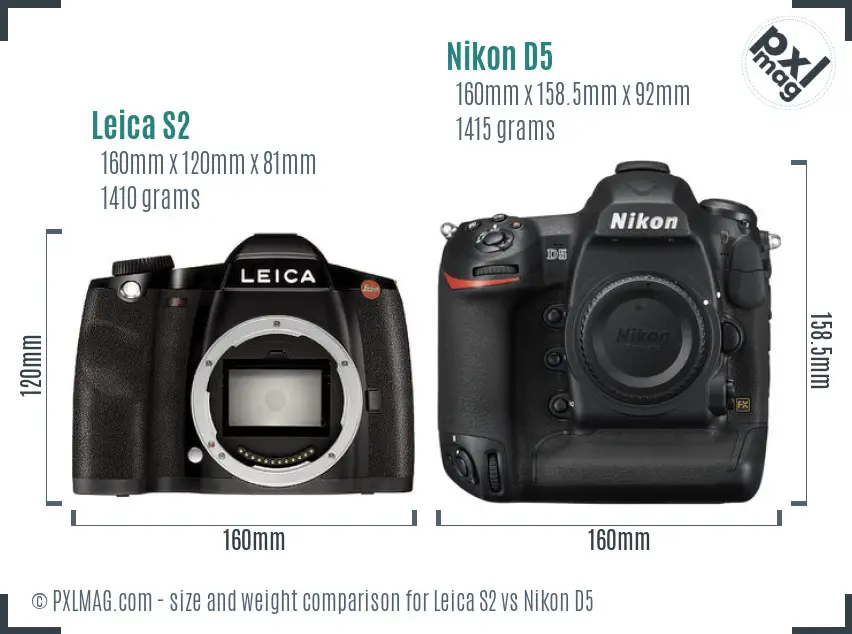 Leica S2 vs Nikon D5 size comparison