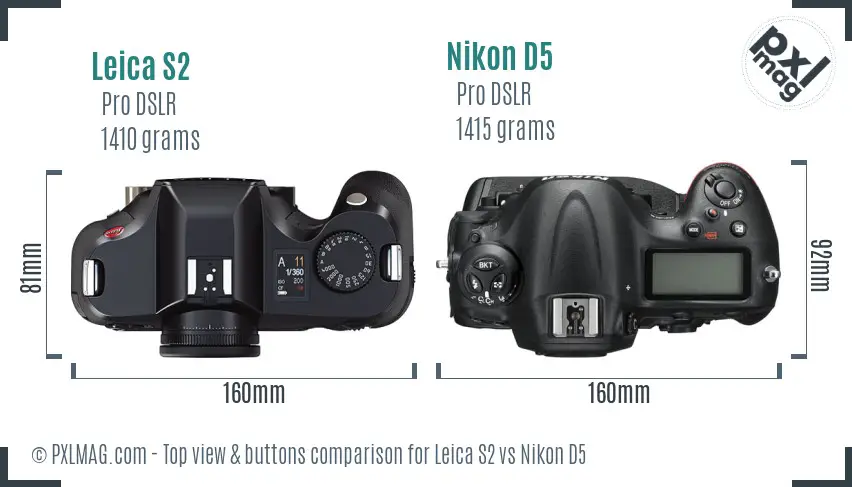Leica S2 vs Nikon D5 top view buttons comparison