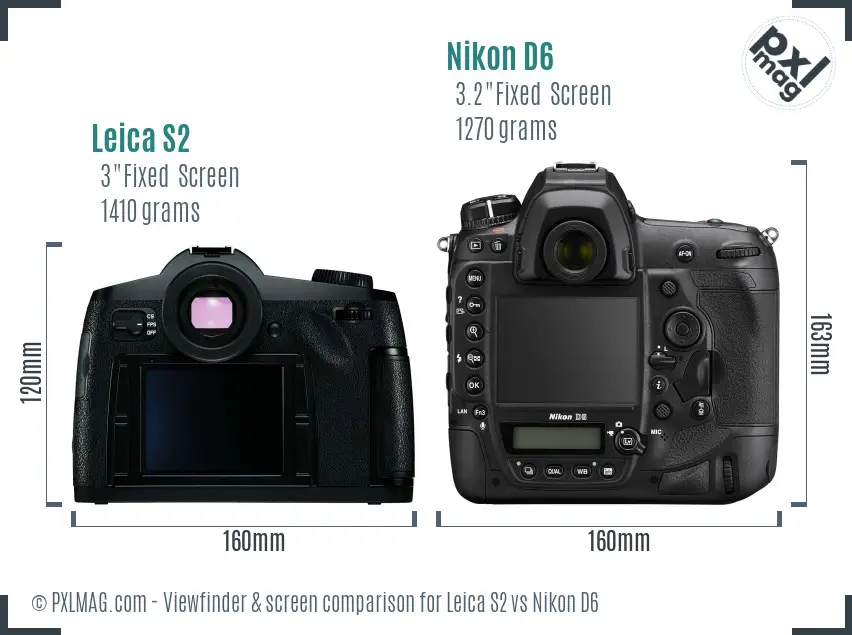Leica S2 vs Nikon D6 Screen and Viewfinder comparison