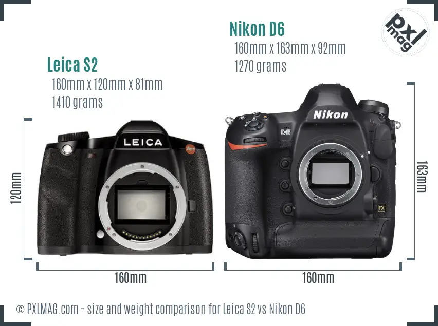Leica S2 vs Nikon D6 size comparison