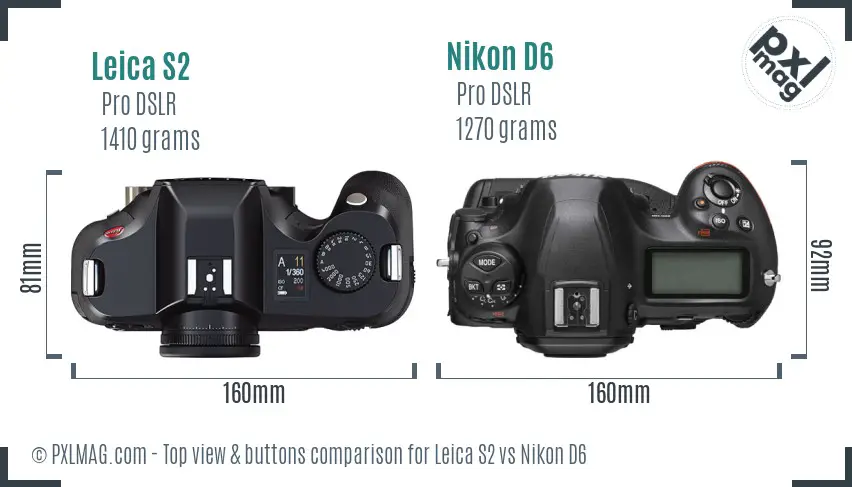 Leica S2 vs Nikon D6 top view buttons comparison