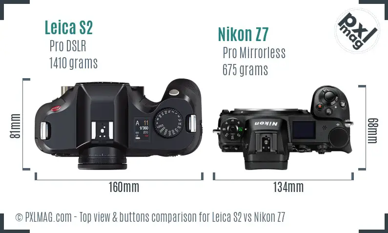 Leica S2 vs Nikon Z7 top view buttons comparison