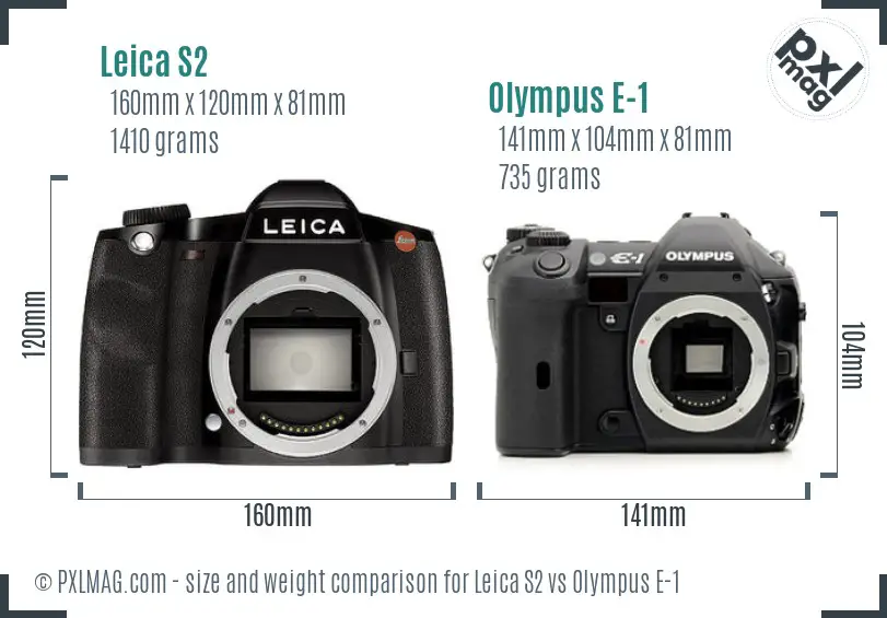 Leica S2 vs Olympus E-1 size comparison