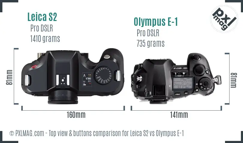 Leica S2 vs Olympus E-1 top view buttons comparison